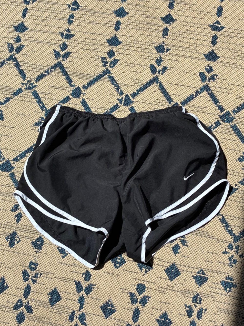 Nike Dri-Fit Black + White Dolphin Hem Athletic Shorts Elastic Waist, Drawcord - Picture 1 of 7
